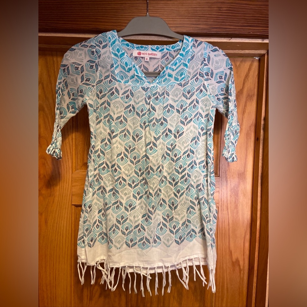 Ro's Garden Tassel Hem Print Cover Up Beach Dress Girls 8